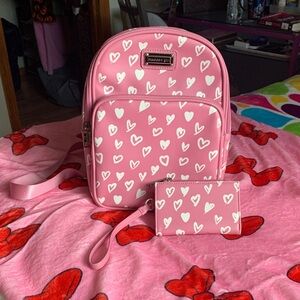 Madden Girl Pink Heart Backpack with matching Wallet